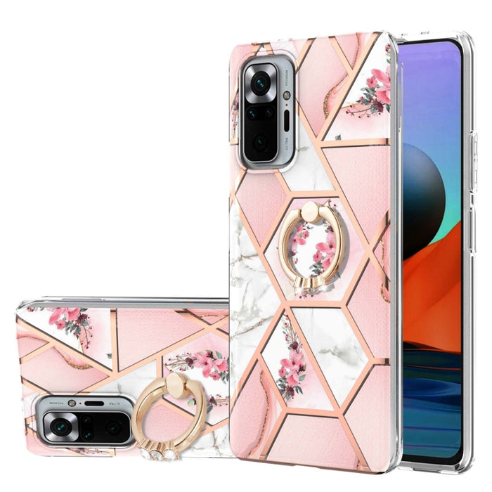 Estuche a prueba de golpes TPU con estampado de flores de mármol y empalme de galvanoplastia con soporte para anillo de diamantes de imitación, For Xiaomi Mi 11i, For Xiaomi Poco M3, For Xiaomi Redmi 9A, For Xiaomi Mi 10 Lite, For Xiaomi Mi 10T Lite   ...