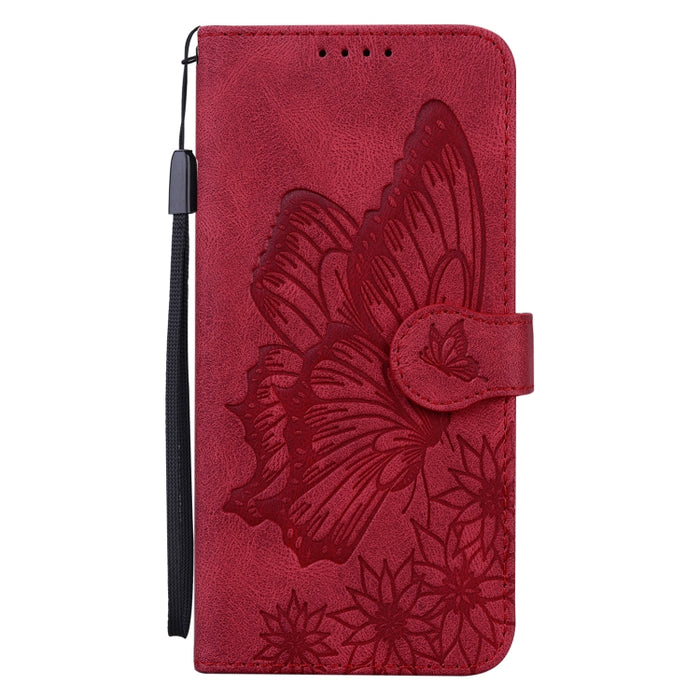 Estuche de cuero con tapa horizontal en relieve de mariposas con sensación de piel retro con soporte y ranuras para tarjetas y billetera