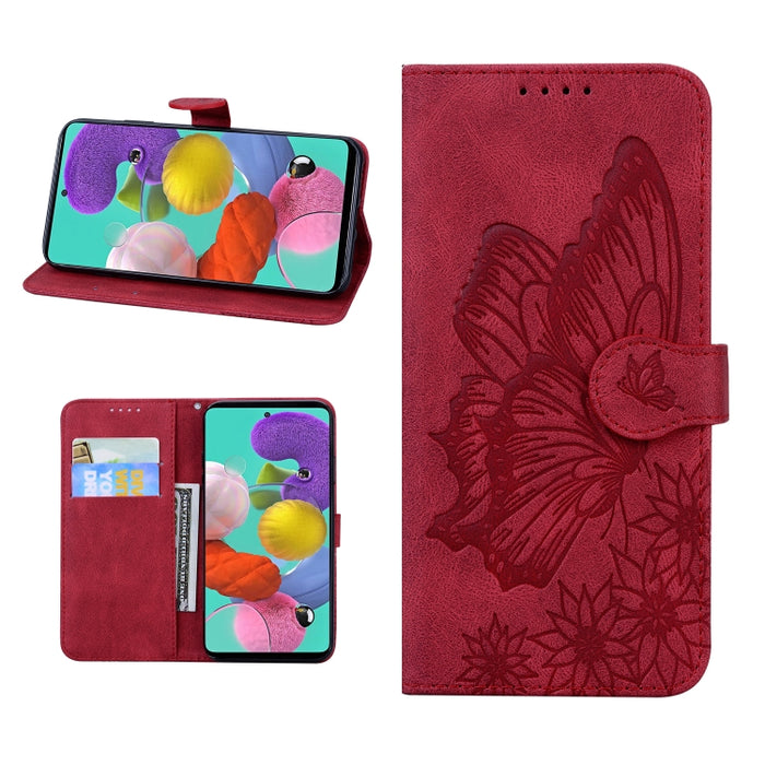 Estuche de cuero con tapa horizontal en relieve de mariposas con sensación de piel retro con soporte y ranuras para tarjetas y billetera