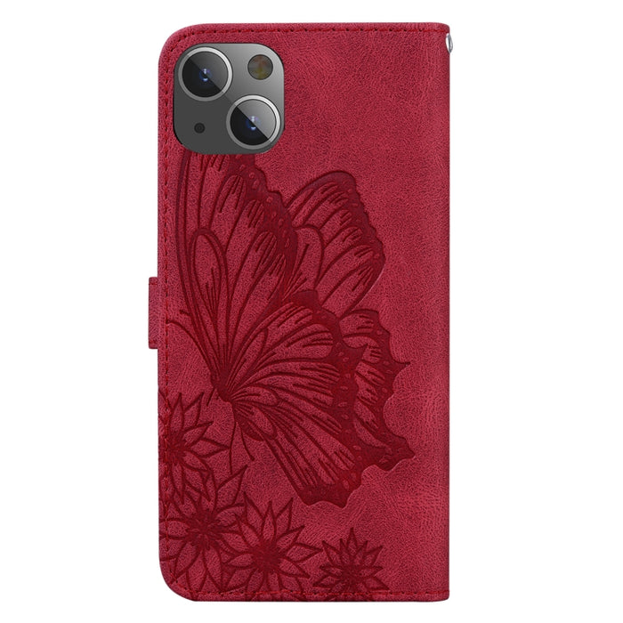 Estuche de cuero con tapa horizontal en relieve de mariposas con sensación de piel retro con soporte y ranuras para tarjetas y billetera