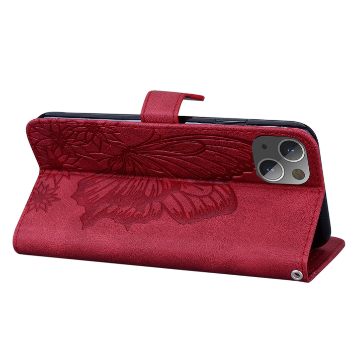 Estuche de cuero con tapa horizontal en relieve de mariposas con sensación de piel retro con soporte y ranuras para tarjetas y billetera