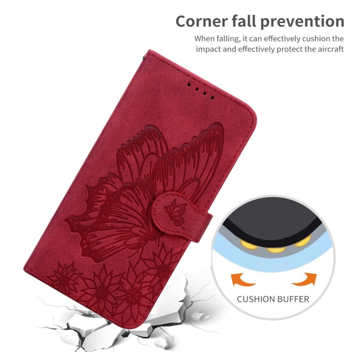 Estuche de cuero con tapa horizontal en relieve de mariposas con sensación de piel retro con soporte y ranuras para tarjetas y billetera