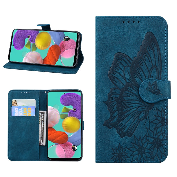 Estuche de cuero con tapa horizontal en relieve de mariposas con sensación de piel retro con soporte y ranuras para tarjetas y billetera