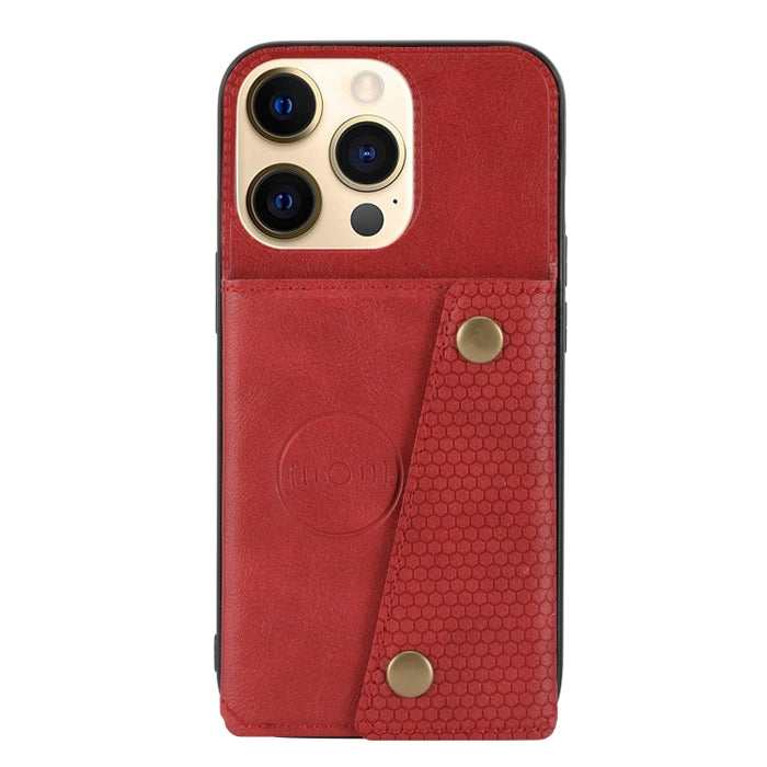 Estuche protector magnético a prueba de golpes con doble hebilla PU + TPU con ranura para tarjeta y soporte