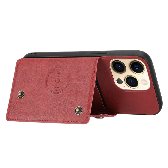 Estuche protector magnético a prueba de golpes con doble hebilla PU + TPU con ranura para tarjeta y soporte