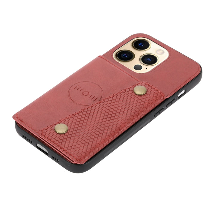 Estuche protector magnético a prueba de golpes con doble hebilla PU + TPU con ranura para tarjeta y soporte