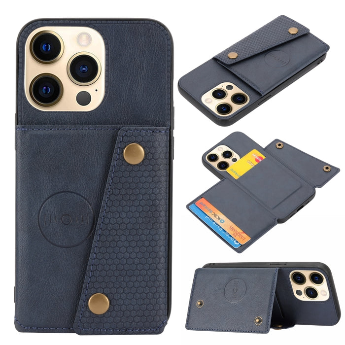 Estuche protector magnético a prueba de golpes con doble hebilla PU + TPU con ranura para tarjeta y soporte
