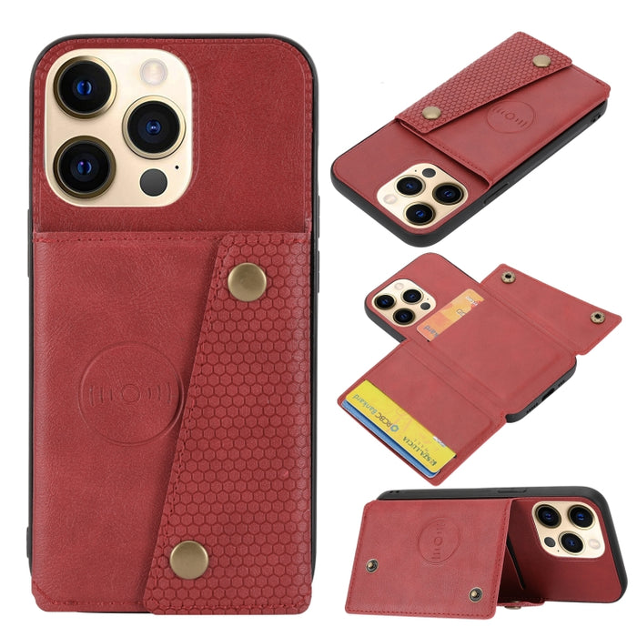 Estuche protector magnético a prueba de golpes con doble hebilla PU + TPU con ranura para tarjeta y soporte