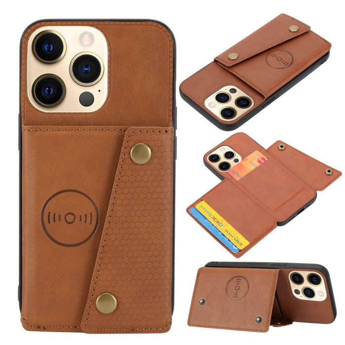 Estuche protector magnético a prueba de golpes con doble hebilla PU + TPU con ranura para tarjeta y soporte