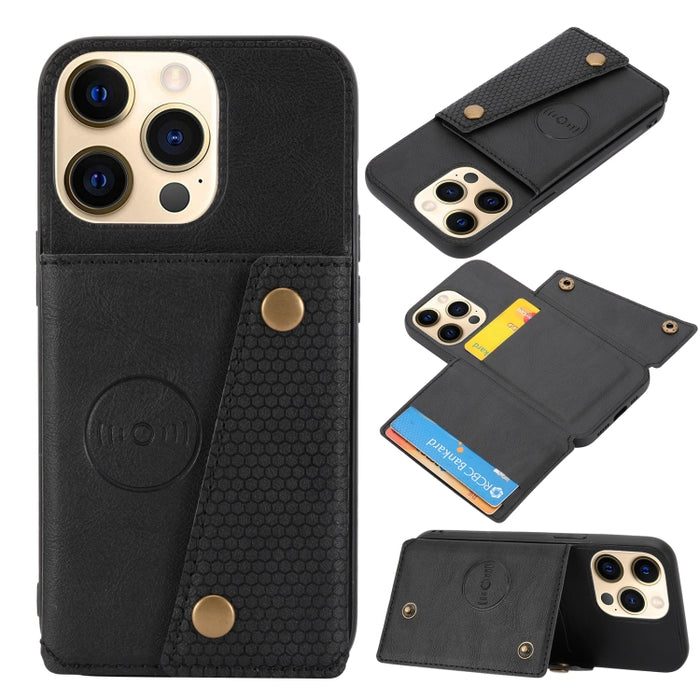 Estuche protector magnético a prueba de golpes con doble hebilla PU + TPU con ranura para tarjeta y soporte