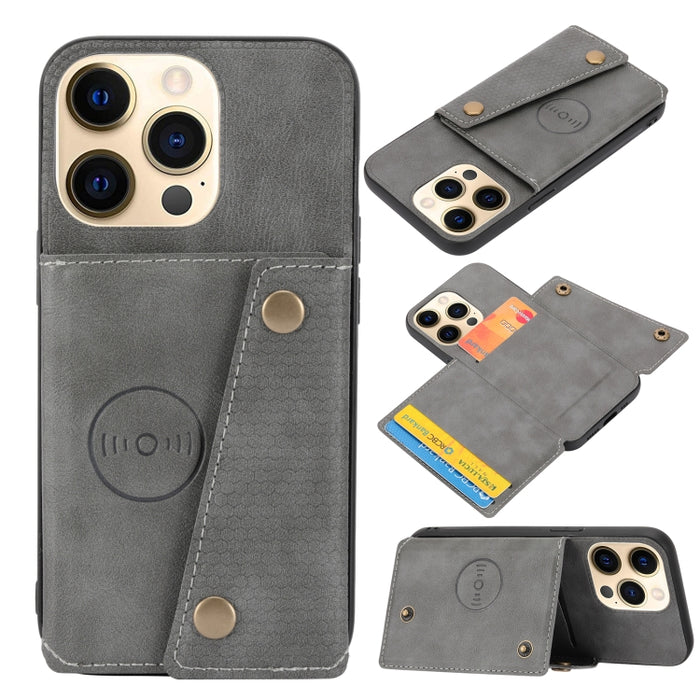 Estuche protector magnético a prueba de golpes con doble hebilla PU + TPU con ranura para tarjeta y soporte