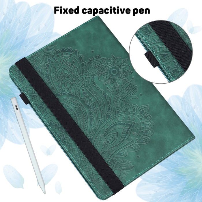 Patrón en relieve de pavo real TPU + PU Estuche de cuero con tapa horizontal con soporte y ranuras para tarjetas y billetera y función de reposo / activación, For Xiaomi Pad 5 Pro / Pad 5
