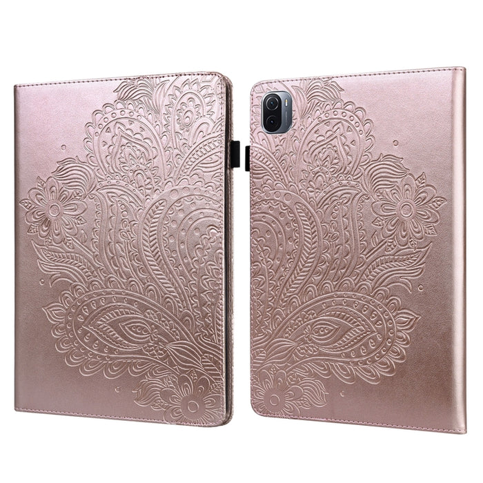 Patrón en relieve de pavo real TPU + PU Estuche de cuero con tapa horizontal con soporte y ranuras para tarjetas y billetera y función de reposo / activación, For Xiaomi Pad 5 Pro / Pad 5