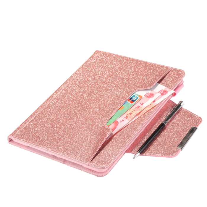 Estuche de cuero con tapa horizontal en polvo brillante con soporte y ranura para tarjeta y marco de fotos y billetera