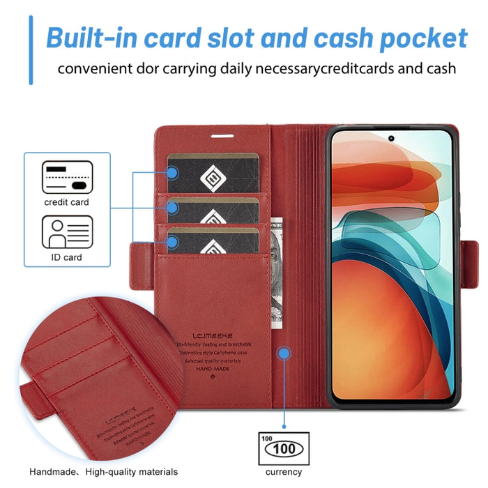 LC.IMEEKE Hebilla magnética PU + TPU Estuche de cuero con tapa horizontal con soporte y ranuras para tarjetas y billetera, For Xiaomi Redmi Note 10 Pro/Note 10 Pro Max