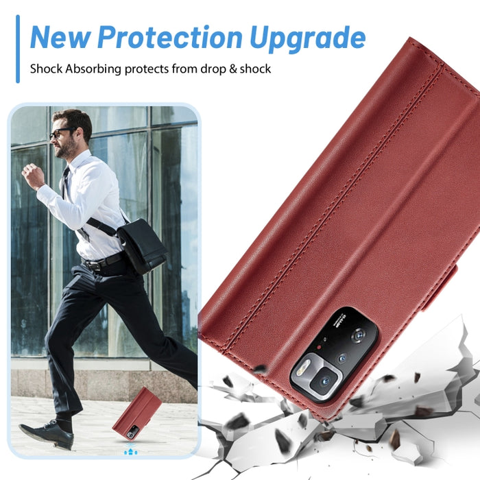 LC.IMEEKE Hebilla magnética PU + TPU Estuche de cuero con tapa horizontal con soporte y ranuras para tarjetas y billetera, For Xiaomi Redmi Note 10 Pro/Note 10 Pro Max