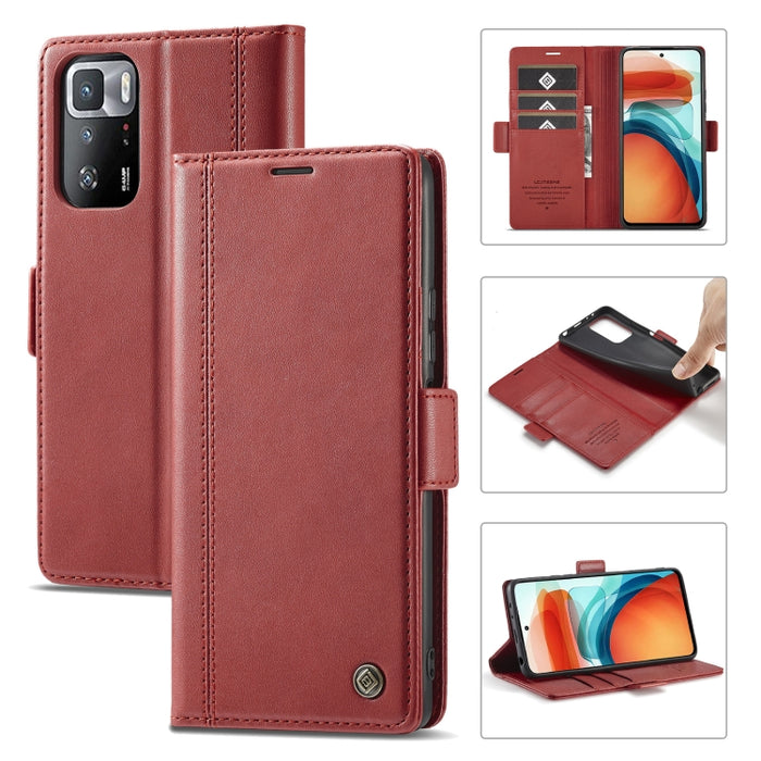 LC.IMEEKE Hebilla magnética PU + TPU Estuche de cuero con tapa horizontal con soporte y ranuras para tarjetas y billetera, For Xiaomi Redmi Note 10 Pro/Note 10 Pro Max