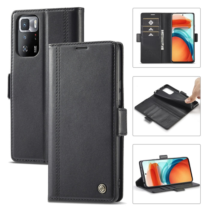 LC.IMEEKE Hebilla magnética PU + TPU Estuche de cuero con tapa horizontal con soporte y ranuras para tarjetas y billetera, For Xiaomi Redmi Note 10 Pro/Note 10 Pro Max