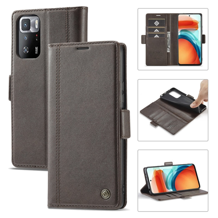 LC.IMEEKE Hebilla magnética PU + TPU Estuche de cuero con tapa horizontal con soporte y ranuras para tarjetas y billetera, For Xiaomi Redmi Note 10 Pro/Note 10 Pro Max