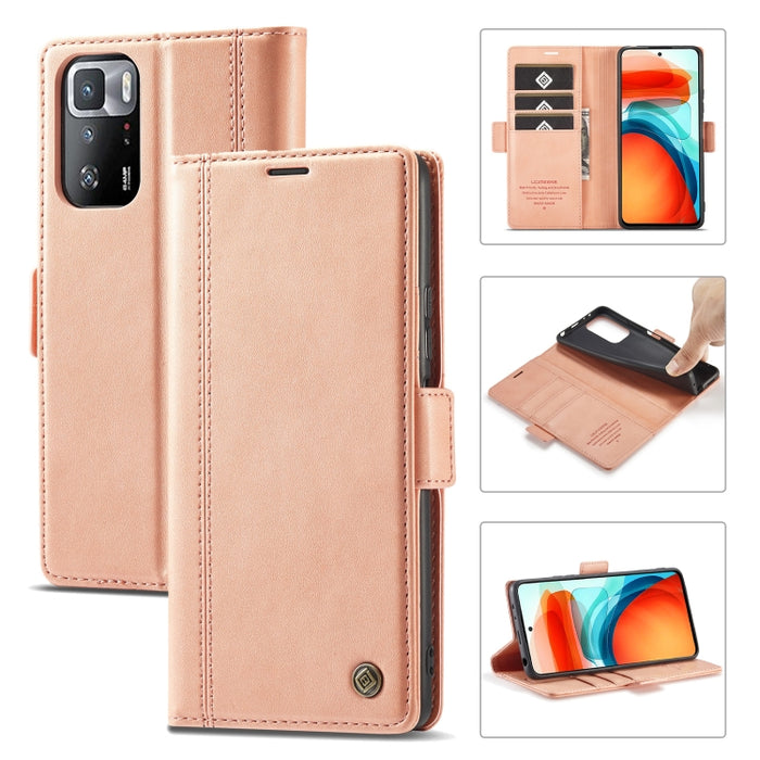 LC.IMEEKE Hebilla magnética PU + TPU Estuche de cuero con tapa horizontal con soporte y ranuras para tarjetas y billetera, For Xiaomi Redmi Note 10 Pro/Note 10 Pro Max