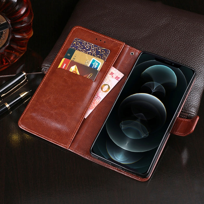 idewei Crazy Horse Texture Horizontal Flip Funda de cuero con soporte y ranuras para tarjetas y billetera