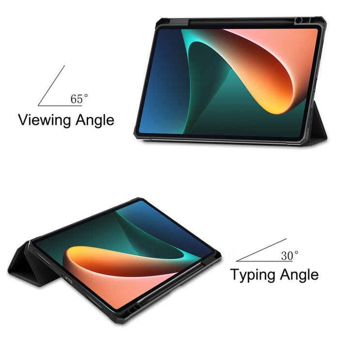 Estuche de cuero con tapa horizontal de textura Custer con soporte de tres pliegues y función de suspensión / activación, For Xiaomi Pad 5 / 5 Pro