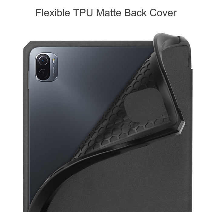 Estuche de cuero con tapa horizontal de textura Custer con soporte de tres pliegues y función de suspensión / activación, For Xiaomi Pad 5 / 5 Pro