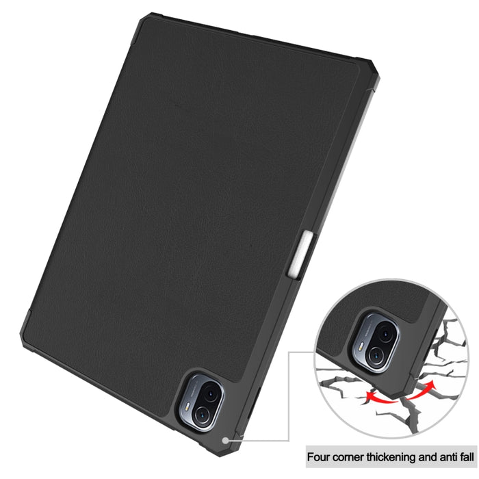 Estuche de cuero con tapa horizontal de textura Custer con soporte de tres pliegues y función de suspensión / activación, For Xiaomi Pad 5 / 5 Pro