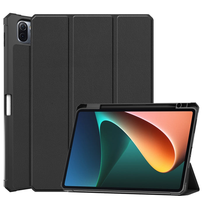Estuche de cuero con tapa horizontal de textura Custer con soporte de tres pliegues y función de suspensión / activación, For Xiaomi Pad 5 / 5 Pro