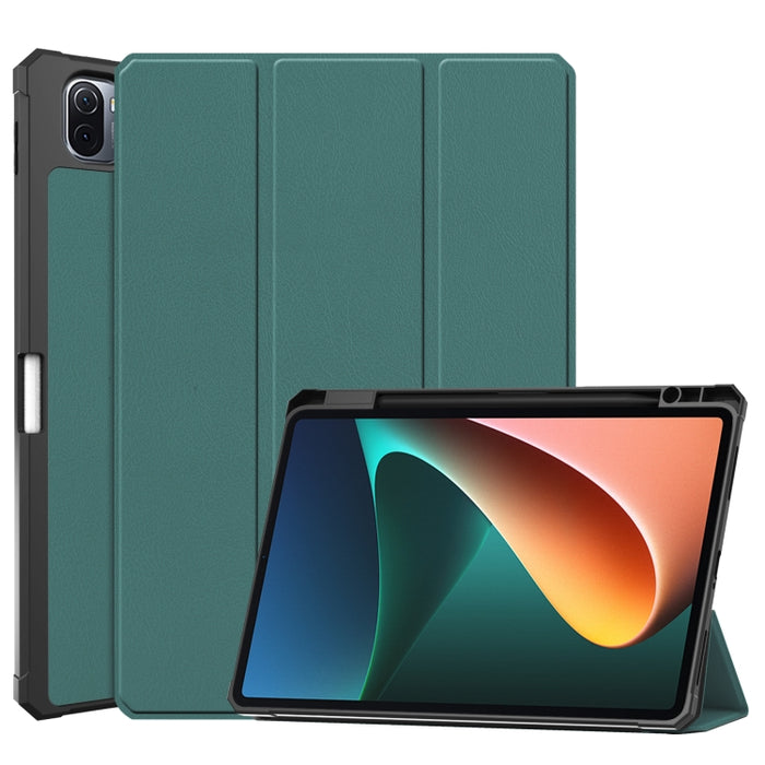Estuche de cuero con tapa horizontal de textura Custer con soporte de tres pliegues y función de suspensión / activación, For Xiaomi Pad 5 / 5 Pro