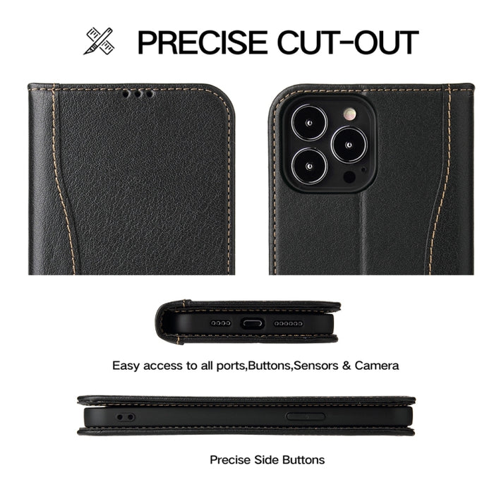 Estuche de cuero con tapa horizontal de cuero genuino con soporte y ranuras para tarjetas y billetera