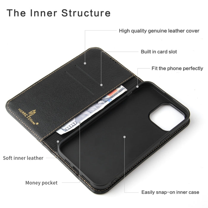 Estuche de cuero con tapa horizontal de cuero genuino con soporte y ranuras para tarjetas y billetera