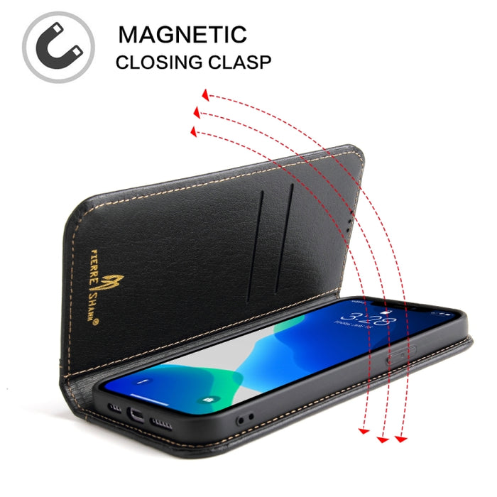 Estuche de cuero con tapa horizontal de cuero genuino con soporte y ranuras para tarjetas y billetera