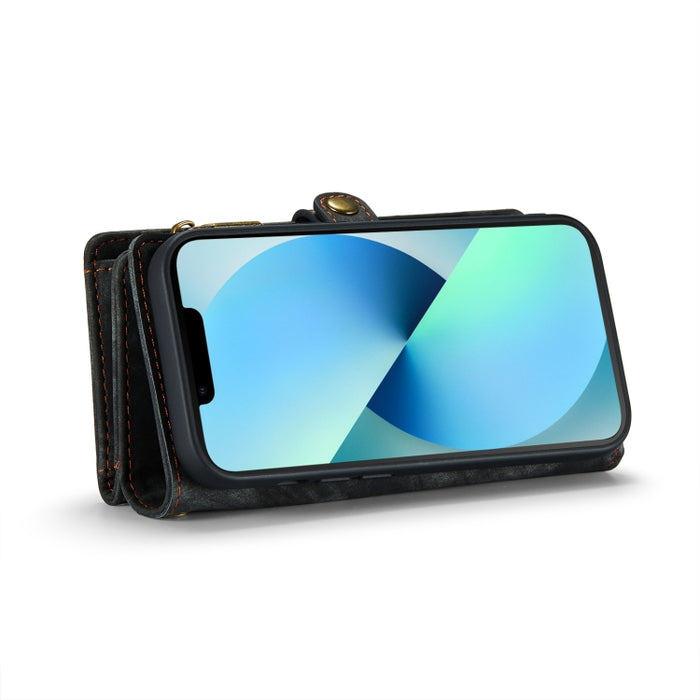 CaseMe-008 Estuche de cuero con tapa horizontal multifuncional desmontable con ranura para tarjeta y soporte y billetera con cremallera y marco de fotos
