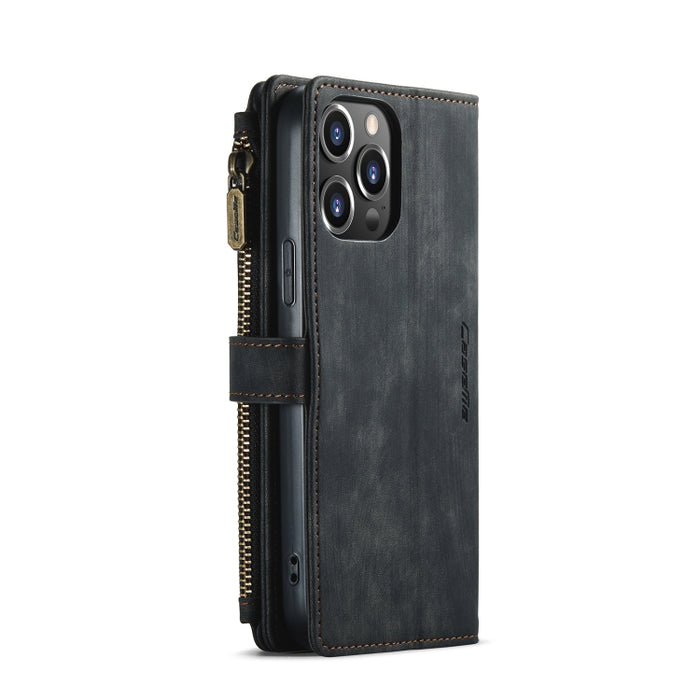 CaseMe-C30 PU + TPU Estuche de cuero con tapa horizontal multifuncional con soporte y ranura para tarjeta y billetera y bolsillo con cremallera, For iPhone 13 Pro Max, For iPhone 13 Pro, For iPhone 13, For iPhone 13 mini