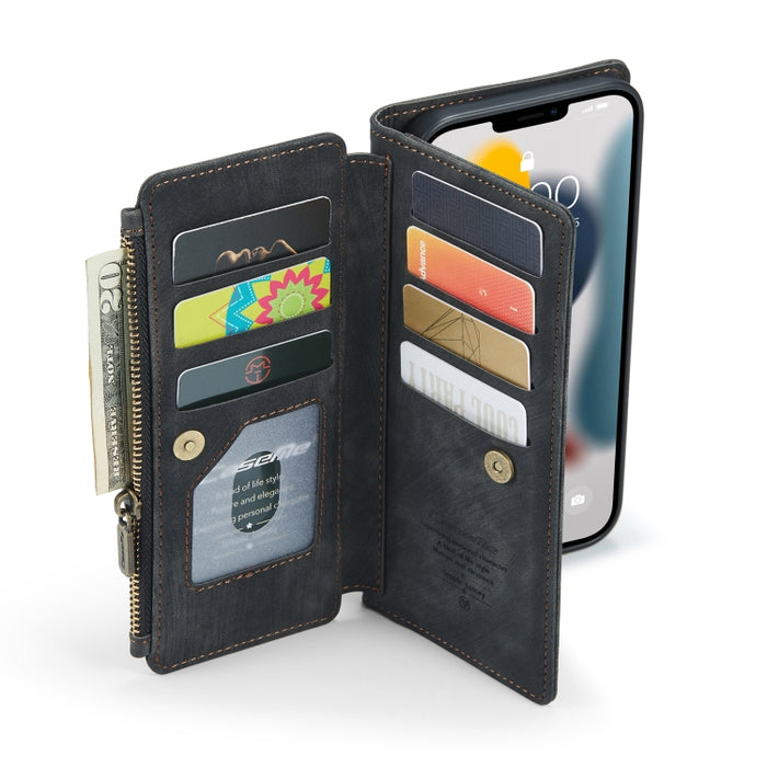 CaseMe-C30 PU + TPU Estuche de cuero con tapa horizontal multifuncional con soporte y ranura para tarjeta y billetera y bolsillo con cremallera, For iPhone 13 Pro Max, For iPhone 13 Pro, For iPhone 13, For iPhone 13 mini