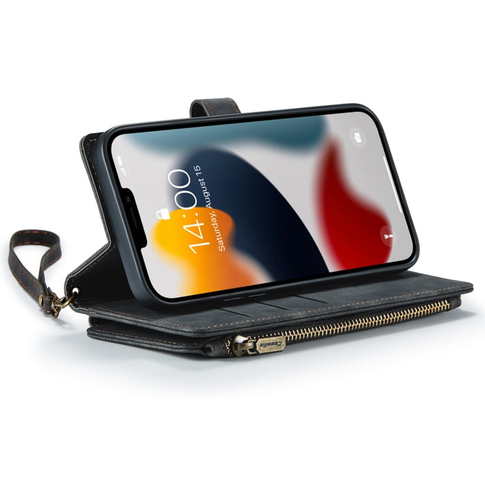 CaseMe-C30 PU + TPU Estuche de cuero con tapa horizontal multifuncional con soporte y ranura para tarjeta y billetera y bolsillo con cremallera, For iPhone 13 Pro Max, For iPhone 13 Pro, For iPhone 13, For iPhone 13 mini