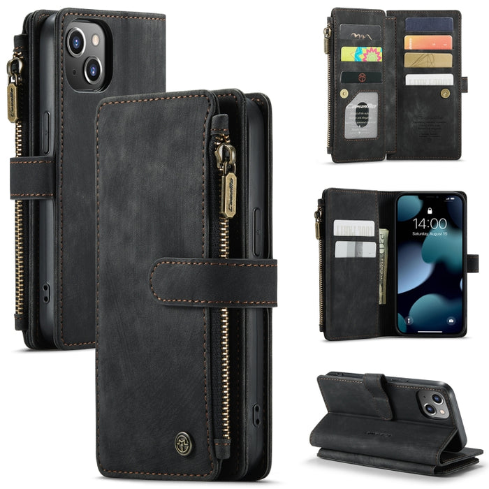 CaseMe-C30 PU + TPU Estuche de cuero con tapa horizontal multifuncional con soporte y ranura para tarjeta y billetera y bolsillo con cremallera, For iPhone 13 Pro Max, For iPhone 13 Pro, For iPhone 13, For iPhone 13 mini