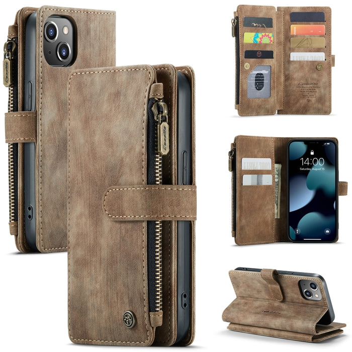 CaseMe-C30 PU + TPU Estuche de cuero con tapa horizontal multifuncional con soporte y ranura para tarjeta y billetera y bolsillo con cremallera, For iPhone 13 Pro Max, For iPhone 13 Pro, For iPhone 13, For iPhone 13 mini