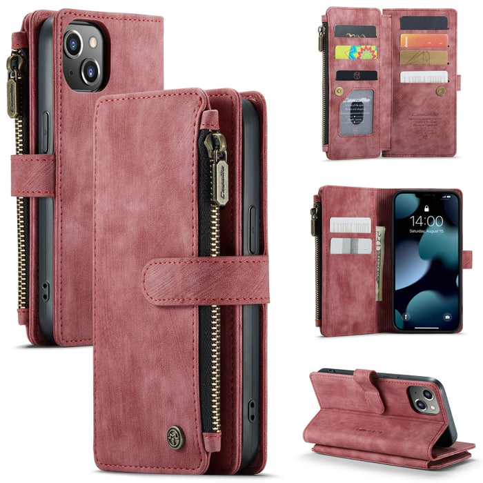 CaseMe-C30 PU + TPU Estuche de cuero con tapa horizontal multifuncional con soporte y ranura para tarjeta y billetera y bolsillo con cremallera, For iPhone 13 Pro Max, For iPhone 13 Pro, For iPhone 13, For iPhone 13 mini