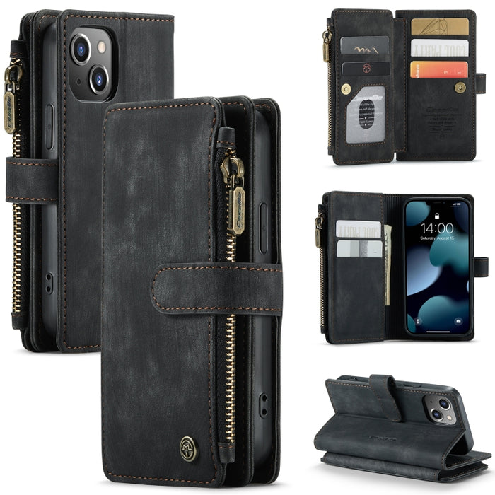 CaseMe-C30 PU + TPU Estuche de cuero con tapa horizontal multifuncional con soporte y ranura para tarjeta y billetera y bolsillo con cremallera, For iPhone 13 Pro Max, For iPhone 13 Pro, For iPhone 13, For iPhone 13 mini