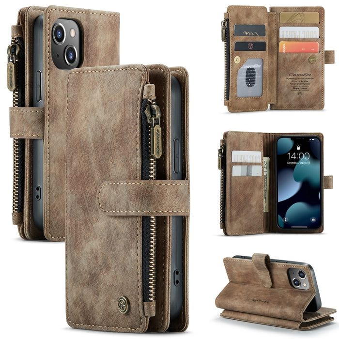 CaseMe-C30 PU + TPU Estuche de cuero con tapa horizontal multifuncional con soporte y ranura para tarjeta y billetera y bolsillo con cremallera, For iPhone 13 Pro Max, For iPhone 13 Pro, For iPhone 13, For iPhone 13 mini