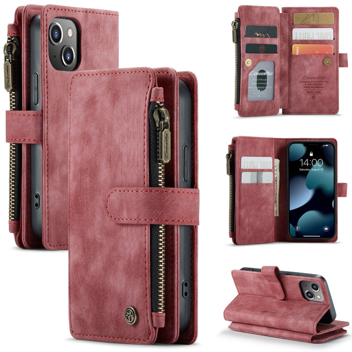 CaseMe-C30 PU + TPU Estuche de cuero con tapa horizontal multifuncional con soporte y ranura para tarjeta y billetera y bolsillo con cremallera, For iPhone 13 Pro Max, For iPhone 13 Pro, For iPhone 13, For iPhone 13 mini
