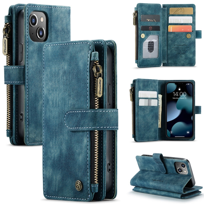 CaseMe-C30 PU + TPU Estuche de cuero con tapa horizontal multifuncional con soporte y ranura para tarjeta y billetera y bolsillo con cremallera, For iPhone 13 Pro Max, For iPhone 13 Pro, For iPhone 13, For iPhone 13 mini