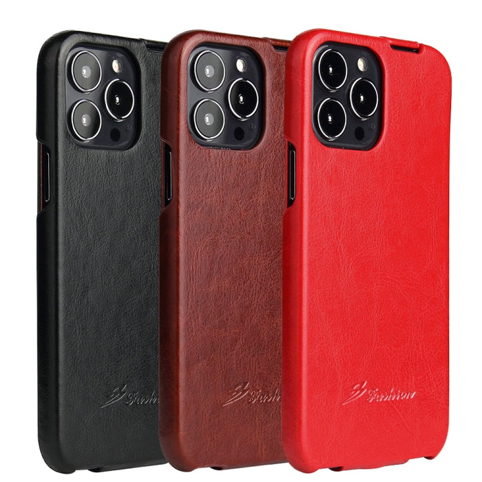 Funda de cuero PU con tapa vertical y textura de cera de aceite retro Fierre Shann
