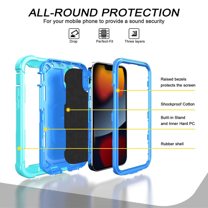Funda protectora a prueba de golpes de PC + goma de 3 capas con soporte giratorio