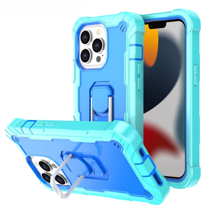 Funda protectora a prueba de golpes de PC + goma de 3 capas con soporte giratorio