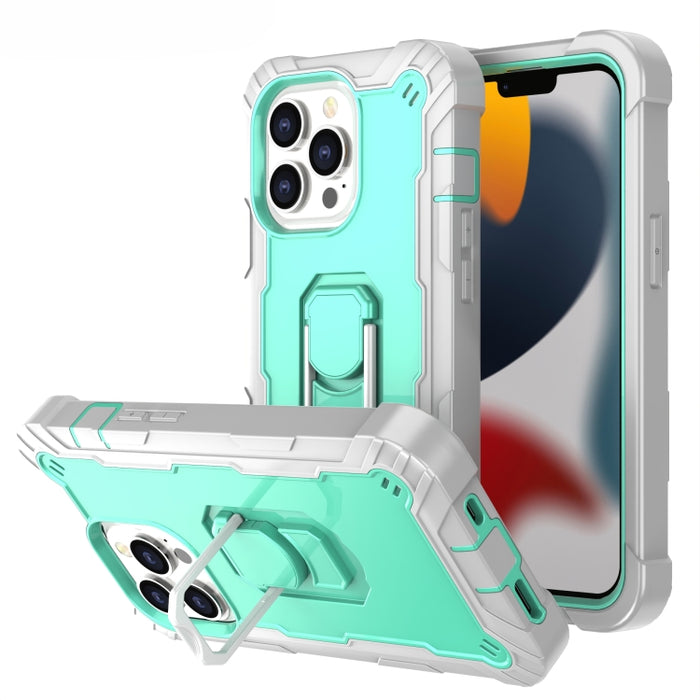 Funda protectora a prueba de golpes de PC + goma de 3 capas con soporte giratorio