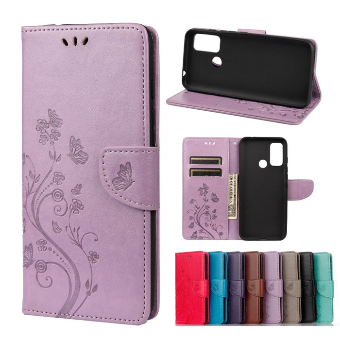 Estuche de cuero con tapa horizontal con patrón de flores de mariposa con soporte y ranuras para tarjetas y billetera, For Wiko Power U30, For Xiaomi Redmi 10