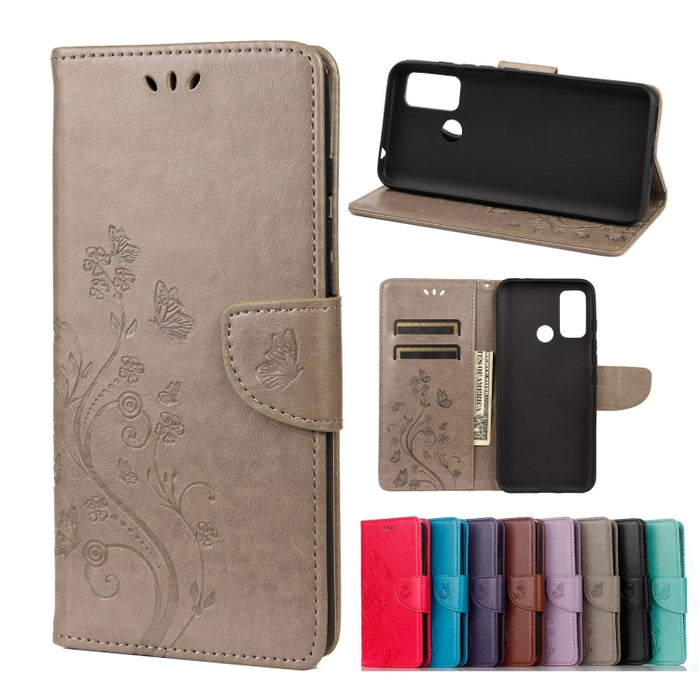 Estuche de cuero con tapa horizontal con patrón de flores de mariposa con soporte y ranuras para tarjetas y billetera, For Wiko Power U30, For Xiaomi Redmi 10